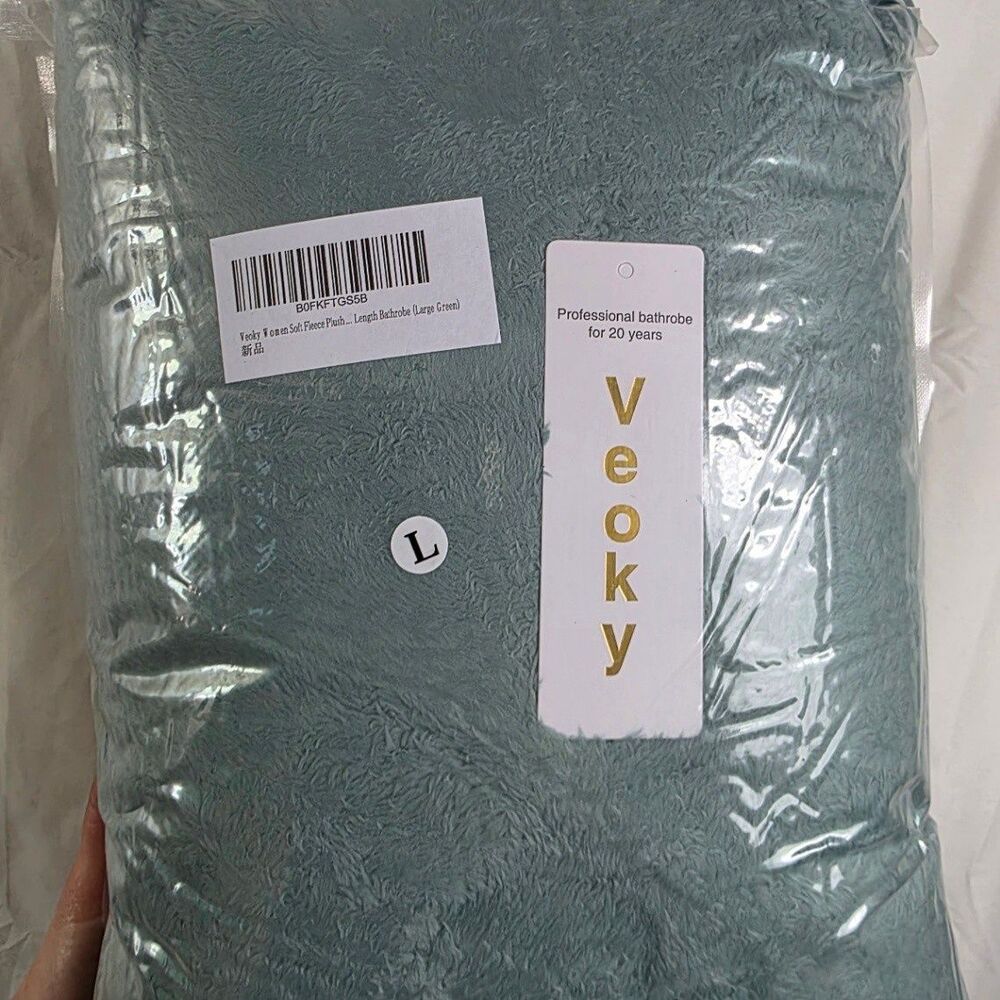 veoky Women Fleece Plush Bath Robe Large Green Froky Foam B0KFKTG558